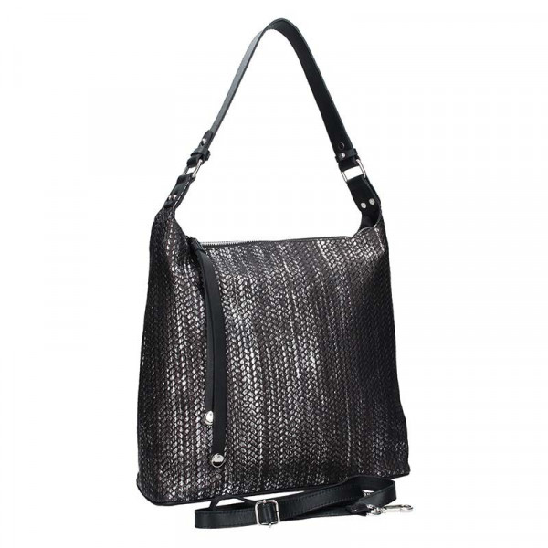 Dámská kožená kabelka Facebag Fionna - černo-stříbrná
