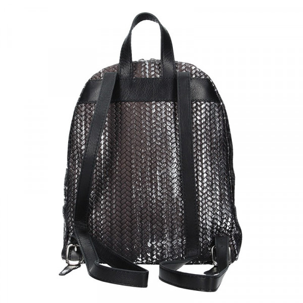 Dámský kožený batoh Facebag Paloma - černo-stříbrná