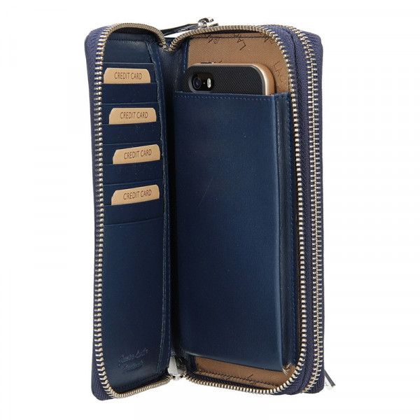 Dámská kožená peněženka Lagen Double - tmavě modrá