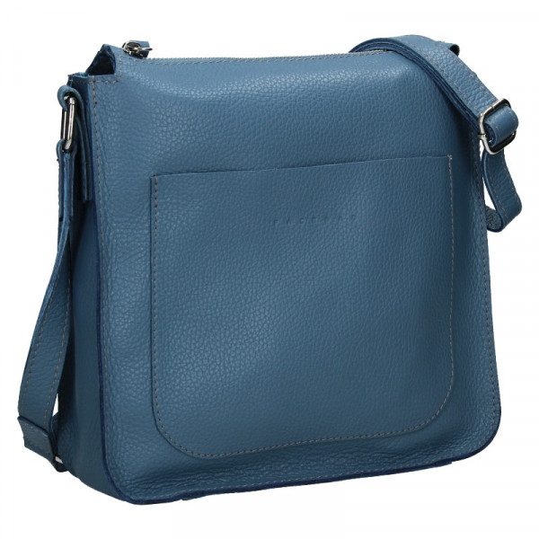 Trendy dámská kožená crossbody kabelka Facebag Miriana - modrá