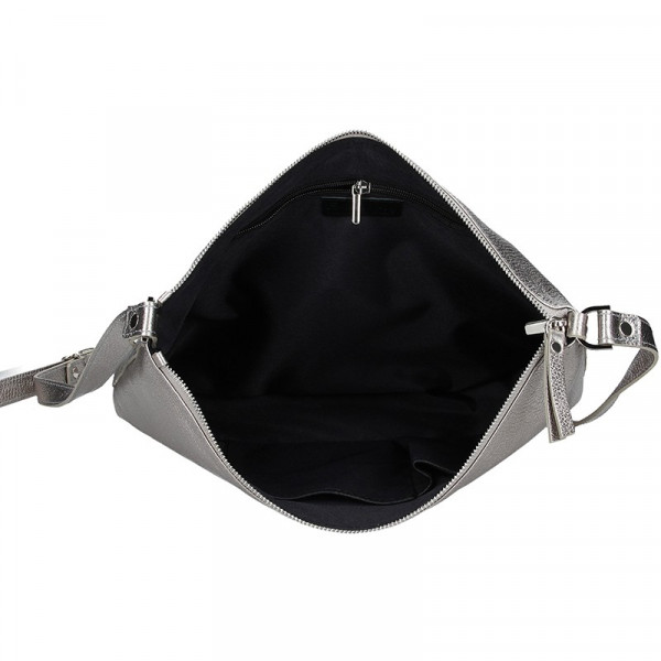 Trendy dámská kožená crossbody kabelka Facebag Elesna - stříbrná