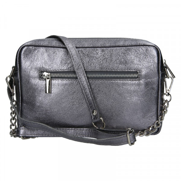 Trendy dámská kožená crossbody kabelka Facebag Ninas - stříbrná