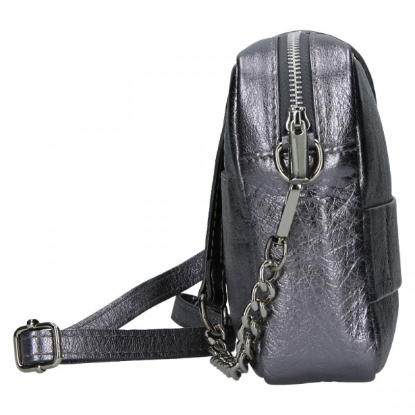 Trendy dámská kožená crossbody kabelka Facebag Ninas - stříbrná