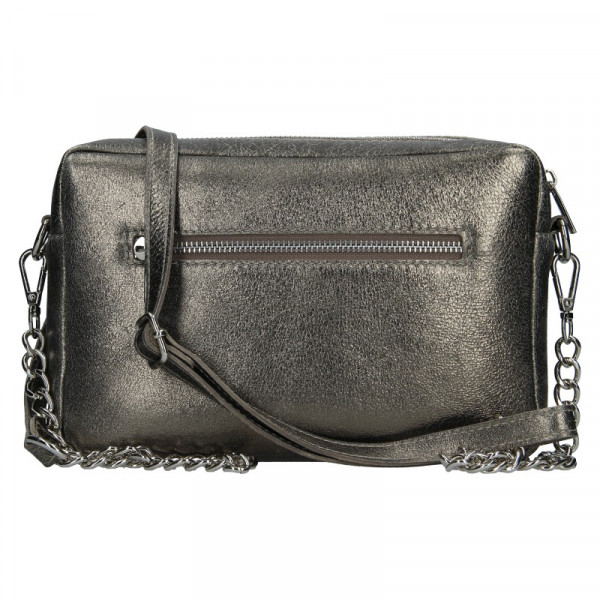 Trendy dámská kožená crossbody kabelka Facebag Ninas - šedo-stříbrná