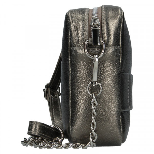 Trendy dámská kožená crossbody kabelka Facebag Ninas - šedo-stříbrná