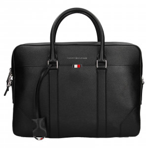 Pánská kožená business taška na notebook Tommy Hilfiger - černá
