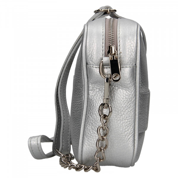 Trendy dámská kožená crossbody kabelka Facebag Ninals - stříbrná