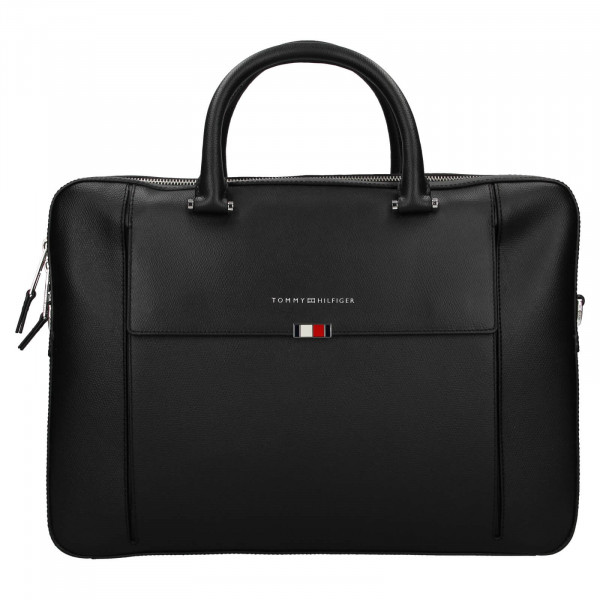Pánská kožená business taška na notebook Tommy Hilfiger Art - černá