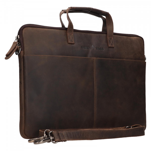 Pánská kožená taška na notebook Greenwood Levons - tmavě hnědá