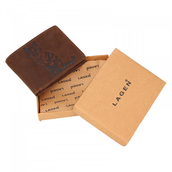Pánská kožená peněženka Lagen Cat - hnědá